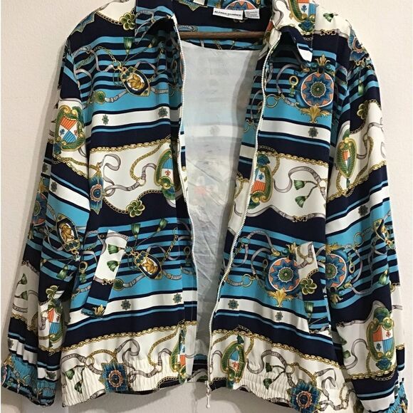 Alfred Dunner Vintage Full Zip Equestrian Print Bomber Style Jacket Size 14 - Picture 4 of 9
